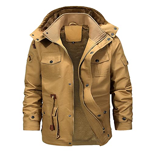 Black Friday Angebote 2024 Winterjacke Herren Sehr Coole Fleecejacke mit Kapuze Warm Gefüttert Militär Jacke Outdoor Arbeitsjacke Herren Winter Übergangsjacke 02 Khaki XL von LKRSEEF