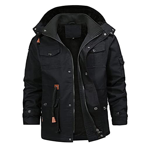 Black Friday Angebote 2024 Winterjacke Herren Sehr Coole Fleecejacke mit Kapuze Warm Gefüttert Militär Jacke Outdoor Arbeitsjacke Herren Winter Übergangsjacke 02 Schwarz S von LKRSEEF