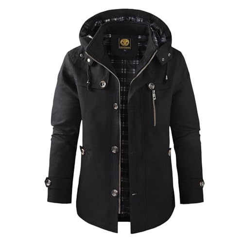 Black Friday Angebote 2024 Winterjacke Herren Sehr Coole Fleecejacke mit Kapuze Warm Gefüttert Militär Jacke Outdoor Arbeitsjacke Herren Winter Übergangsjacke 04 Schwarz S von LKRSEEF