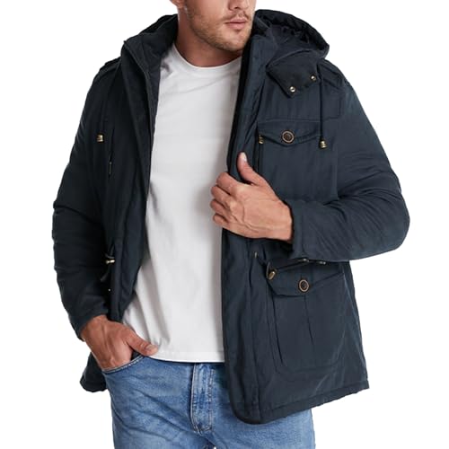 Black Friday Angebote 2024 Winterjacke Herren Sehr Coole Fleecejacke mit Kapuze Warm Gefüttert Militär Jacke Outdoor Arbeitsjacke Herren Winter Übergangsjacke 05 Blau XXL von LKRSEEF