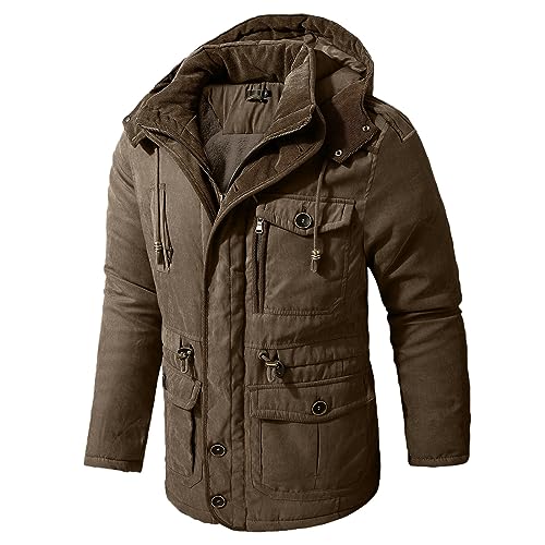 Black Friday Angebote 2024 Winterjacke Herren Sehr Coole Fleecejacke mit Kapuze Warm Gefüttert Militär Jacke Outdoor Arbeitsjacke Herren Winter Übergangsjacke 06 Braun XL von LKRSEEF