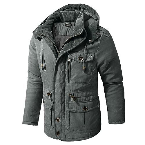 Black Friday Angebote 2024 Winterjacke Herren Sehr Coole Fleecejacke mit Kapuze Warm Gefüttert Militär Jacke Outdoor Arbeitsjacke Herren Winter Übergangsjacke 06 Grau XL von LKRSEEF