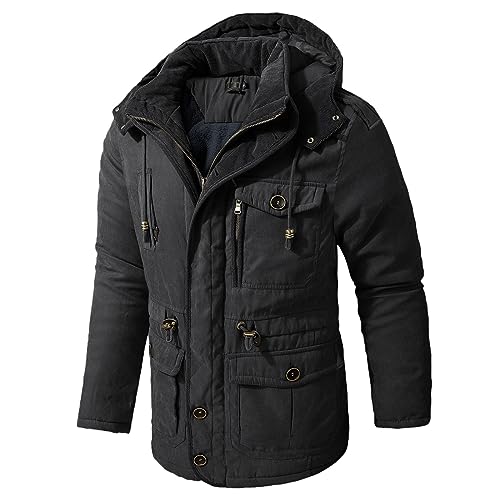 Black Friday Angebote 2024 Winterjacke Herren Sehr Coole Fleecejacke mit Kapuze Warm Gefüttert Militär Jacke Outdoor Arbeitsjacke Herren Winter Übergangsjacke 06 Schwarz S von LKRSEEF