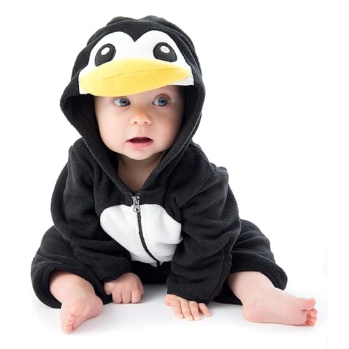 Black Friday Baby kostüm Babykleidung Neu Unisex Baby Romper Junge Cute Baby Overall Mädchen Warm Fleece Strampler mit Kapuze Winter Schneeanzüge 0-24 Monate 02 Schwarz 90 von LKRSEEF