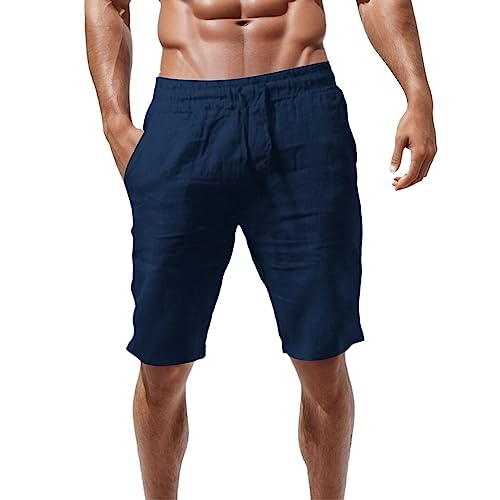 Cargohose Herren Kurze Hosen Wanderhose Herren Leinenhose Shorts Fahrradhose Sporthose Kurz Herren-Shorts Radlerhose Freizeit Cargo Shorts Herren Marine M von LKRSEEF