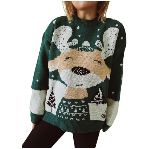 Christmas Pullover Damen, Dutzende Stile Weihnachtspullover Damen Pullover Oberteile Damen Herbst Outfit Strickpullover Damen Langarm Pulli Damen Ugly Christmas Sweater Damen Y2k 06 Grün L von LKRSEEF