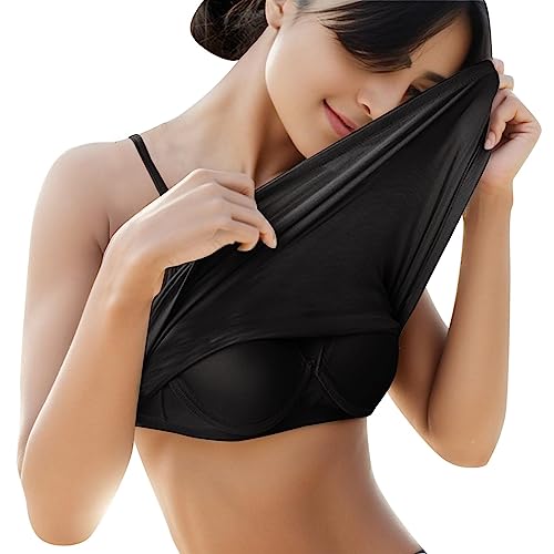 Damen Top Spaghettiträger Crop Mit Integriertem BH Tanktop Unterhemden & BH-Hemden Ohne Bügel Baumwolle Hemd Sport Shirt Girl Cami Schalen Tops Camisole Eingearbeitetem Unterhemd Damen Schwarz XXL von LKRSEEF