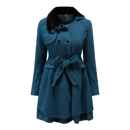 Damen-mäntel Black Friday Cyber Monday Angebote 2024 Mantel Damen Eleganter Wintermantel mit Fleecekragen Zweireihiger A-Linie Knielang Trenchcoat Warmer Wollmantel für Damen Grün XXL von LKRSEEF