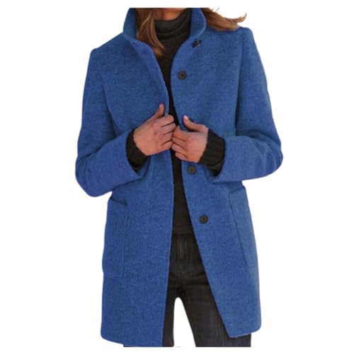 Damen-mäntel Black Friday Cyber Monday Angebote 2024 Wintermantel Damen Kurzer Elegante Einfarbig Wollmantel Herbst Winter Übergangsmantel Damen Mit Große Taschen 01 Dunkelblau XXL von LKRSEEF