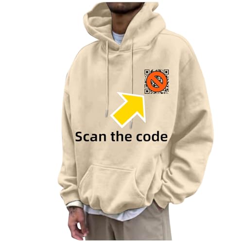 Fuck You Qr Code Hoodie, Y2K Backprint Suchen Sie nach Überraschung, Funny Fu Qr Code Hoodies Teenager Lustig Qr Code Pullover Mit Kapuze Beige 3XL von LKRSEEF