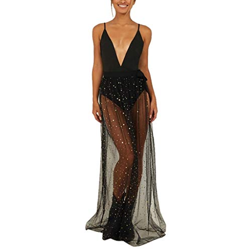 Glitzer Rock Damen Seitenschlitze Mesh Transparent Rock Mit Rock Mit Hose Drunter 2 In 1 Rock Party Tüllrock Festival Outfit Mit Galaxie Muster Große Größe von LKRSEEF