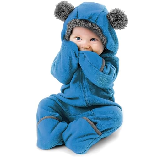 Halloween Kostüm Baby Black Friday Deals 2024 Unisex Baby Overall Kostüm Junge Cute Baby Romper Mädchen Warm Fleece Strampler mit Kapuze 0-24 Monate Kinder Winter Schneeanzüge 01 Blau 24M von LKRSEEF