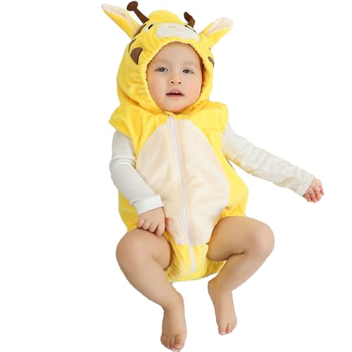 Halloween Kostüm Baby Black Friday Deals 2024 Unisex Baby Overall Kostüm Junge Cute Baby Romper Mädchen Warm Fleece Strampler mit Kapuze 0-24 Monate Kinder Winter Schneeanzüge 02 Gold 6M von LKRSEEF