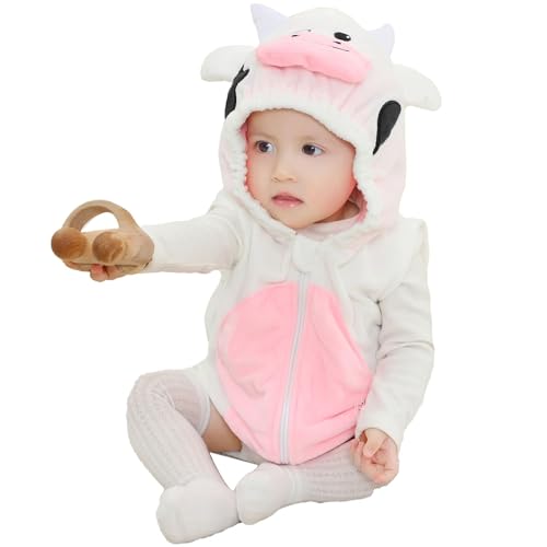 Halloween Kostüm Baby Black Friday Deals 2024 Unisex Baby Overall Kostüm Junge Cute Baby Romper Mädchen Warm Fleece Strampler mit Kapuze 0-24 Monate Kinder Winter Schneeanzüge 02 Weiß 18M von LKRSEEF