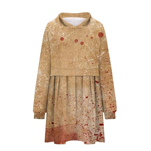 Halloween kostüm Horror, Halloween Kostüm Damen Gruselig Mit Blutflecken-Aufdruck Langärmliges Blutiges Kleid Mit Taschen Halloween Kleid Damen 41 Khaki M von LKRSEEF