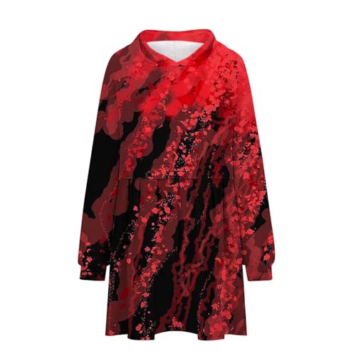 Halloween kostüm Mann, Halloween Kostüm Damen Gruselig Mit Blutflecken-Aufdruck Langärmliges Blutiges Kleid Mit Taschen Halloween Kleid Damen 31 Rot XXL von LKRSEEF