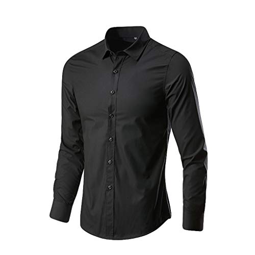 Hemd Herren Regular Fit Bügelfrei Mit Geradem Schnitt Businesshemden Und Freizeithemden Für Männer Anzug Hemd Business Slim Fit Langarm Herrenhemd Stretch Hemd Modische Casual Herren Schwarz L von LKRSEEF