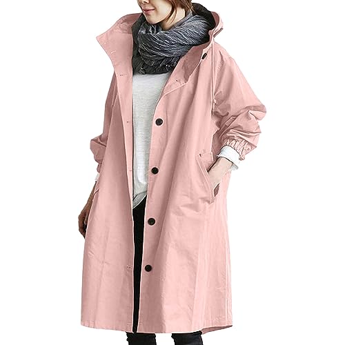 Herbst Mantel Damen, cordjacke Damen, Damen-Mäntel Mantel Damen Herbst Windbreaker Damen Windjacke Damen Winddicht Atmungsaktiv Leichte Outdoorjacke Herbst Übergangsjack Rosa 3XL von LKRSEEF