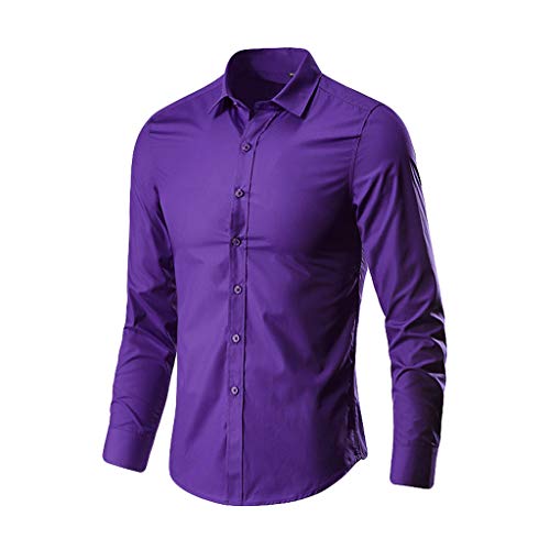 Herren Hemd Langarm Business Casual Straight Hemd Bügelfrei Herren Slim Fit Anzug Regular Fit Stretch Hemd Hippie Hemden Herrenhemden Langarm Comfort Fit Herren Lila 3XL von LKRSEEF