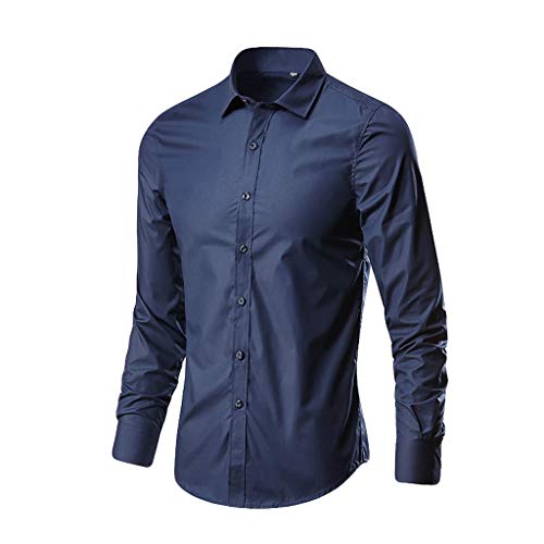 Herren Hemd Langarm Business Casual Straight Hemd Bügelfrei Herren Slim Fit Anzug Regular Fit Stretch Hemd Hippie Hemden Herrenhemden Langarm Comfort Fit Herren Marine M von LKRSEEF