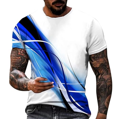 Herren Laufshirt Stylisch Sport Oberteile Kurzarm T-Shirt Mit Vintage Aufdruck Coole Oversized Ausgefallene Longshirt Coole Sommer Basic Cover Festival Kleidung Blau XXL von LKRSEEF