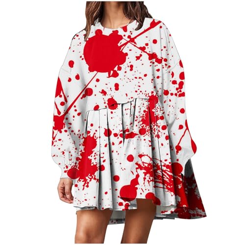 Horror kostüm, Prime angeboteprime Angebote, Halloween Kostüm Damen Gruselig Mit Blutflecken-Aufdruck Langärmliges Blutiges Kleid Mit Taschen Halloween Kleid Damen 04 Wein L von LKRSEEF