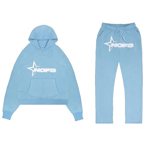 Jogginganzug Damen und Herren NOFS Tracksuit 2 Piece Unisex Trainingsanzug Y2K Hip Hop Streetwear Hoodie Sportanzug Sporthose NOFS Buchstaben Druck Lose Streatwear Trainingsanzüge Hellblau S von LKRSEEF