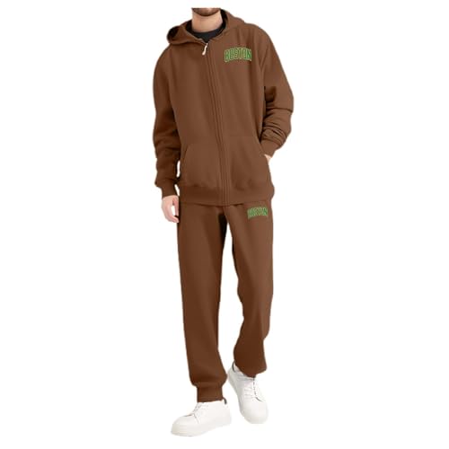 Jogginganzug Herren, Klassische einfarbige Farbe Trainingsanzug Mit Stilvoller Brief Print Hausanzug Für Herren Gym Warm Tracksuit 01 Kaffee S von LKRSEEF