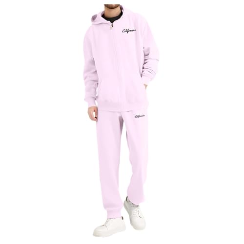 Jogginganzug Herren, Klassische einfarbige Farbe Trainingsanzug Mit Stilvoller Brief Print Hausanzug Für Herren Gym Warm Tracksuit 02 Hellrosa M von LKRSEEF