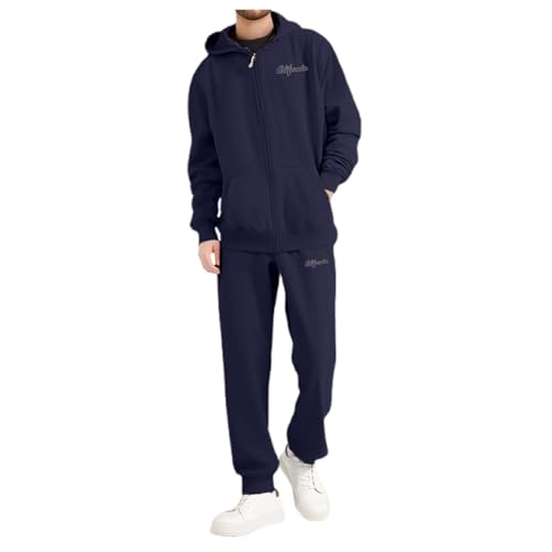 Jogginganzug Herren, Klassische einfarbige Farbe Trainingsanzug Mit Stilvoller Brief Print Hausanzug Für Herren Gym Warm Tracksuit 02 Marine M von LKRSEEF