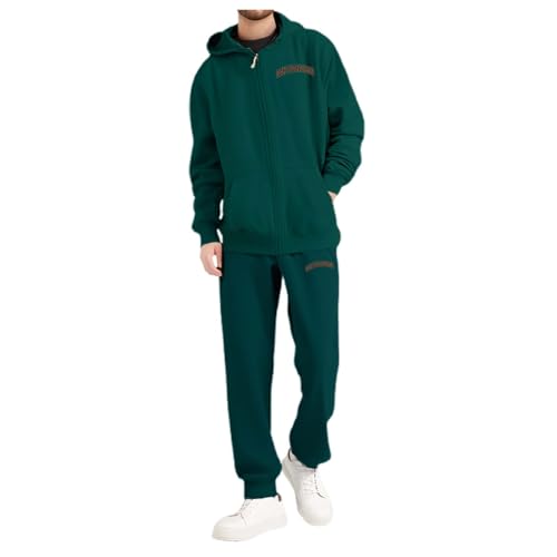 Jogginganzug Herren, Klassische einfarbige Farbe Trainingsanzug Mit Stilvoller Brief Print Hausanzug Für Herren Gym Warm Tracksuit 03 Dunkelgrün S von LKRSEEF