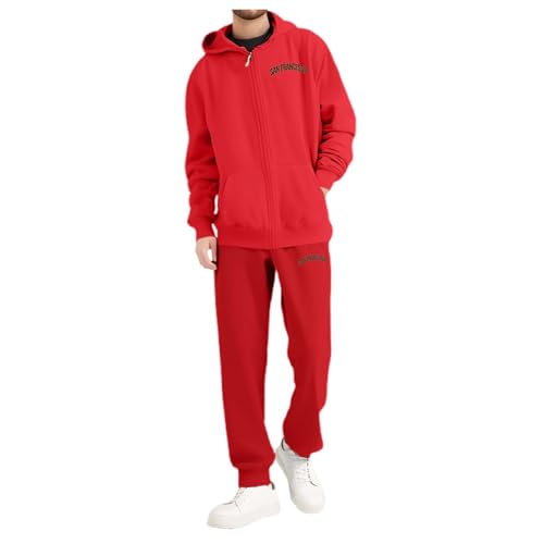 Jogginganzug Herren, Klassische einfarbige Farbe Trainingsanzug Mit Stilvoller Brief Print Hausanzug Für Herren Gym Warm Tracksuit 03 Rot S von LKRSEEF