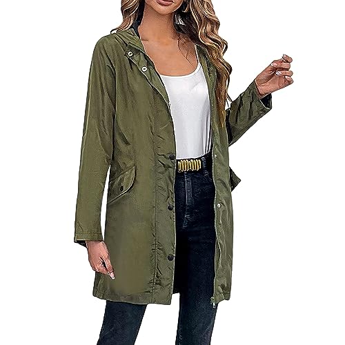 Kurzmantel Damen, Einfarbige Mittellange Damen-Windbreakerjacke Mit Kapuze Mantel Damen Herbst Damen-Mäntel Windbreaker Damen Windjacke Damen Outdoorjacke Herbst Übergangsjack Grün L von LKRSEEF