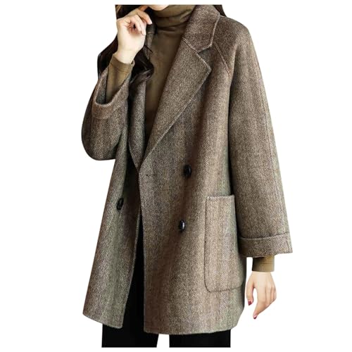 Kurzmantel Damen übergang， Pelzmantel Damen， Mantel Damen Herbst Wollmantel Damen Winter， Damen-Mäntel Übergangsjacke Damen Lang Herbstjacke Damen Elegant Wintermantel Damen Wolljacke Damen Braun 3XL von LKRSEEF