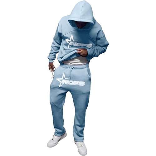 LKRSEEF 2024 Jogginganzug NOFS Y2K Herren - 2-Teilig 2024 Tracksuit mit Hoodie und Sporthose Streetwear Style NOFS Fashion Zweiteiler Trainingsanzug für Herren und Damen Hellblau L von LKRSEEF