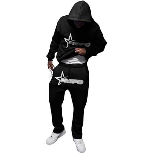 LKRSEEF 2024 Jogginganzug NOFS Y2K Herren - 2-Teilig 2024 Tracksuit mit Hoodie und Sporthose Streetwear Style NOFS Fashion Zweiteiler Trainingsanzug für Herren und Damen Schwarz XL von LKRSEEF