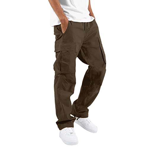 LKRSEEF Arbeitshosen Männer, Baggy Freizeit Cargohose Outdoor Multi-Pocket Wanderhose Braun XXL Flared Jeans Cargo Hosen Activewear Leinenhose Herren dschungelcamp kostüm Arbeitshosen männer Stretch von LKRSEEF