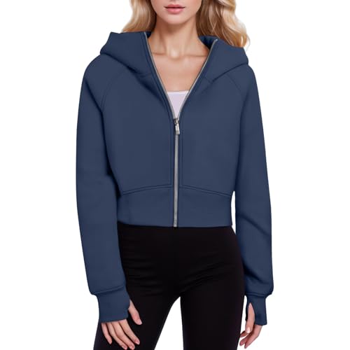 LKRSEEF Damen Kurze Sweatjacke mit Kapuze, Winter Verdickte Übergangsjacke 08 Marineblau L Hoodie kapuzenpullover winterjacke fleecejacke sweatshirt blazer jacke hausanzug sportjacke damen pullover von LKRSEEF