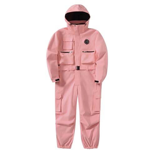 LKRSEEF Einteilige Skianzüge Für Herren Und Damen, Outdoor Wasserdicht Warm Winterjacke, Isoliert Ski-Overall Abnehmbare Kapuze Schneeanzug für Schneesport Rosa M von LKRSEEF