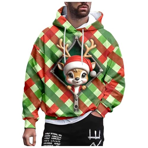 LKRSEEF Herren Kapuzenpullover mit Lustiges Weihnachtselemente 3D Digitaldruck, Xmas Hoodie Weihnachten Geschenk für Männer 12 Orange S von LKRSEEF