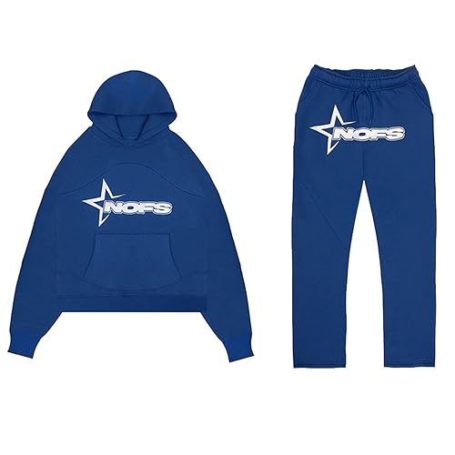 LKRSEEF Jogginganzug Damen und Herren NOFS Tracksuit 2 Piece Unisex Trainingsanzug Y2K Hip Hop Streetwear Hoodie Sportanzug Sporthose NOFS Buchstaben Druck Lose Streatwear Trainingsanzüge Blau L von LKRSEEF