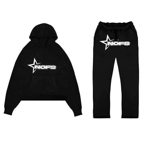 LKRSEEF Jogginganzug Damen und Herren NOFS Tracksuit 2 Piece Unisex Trainingsanzug Y2K Hip Hop Streetwear Hoodie Sportanzug Sporthose NOFS Buchstaben Druck Lose Streatwear Trainingsanzüge Schwarz L von LKRSEEF