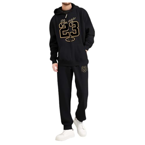 LKRSEEF Jogginganzug Herren, Trainingsanzug Mit Basketballstar Nummern Print Hausanzug Für Herren Gym Warm Tracksuit 01 Schwarz XL von LKRSEEF