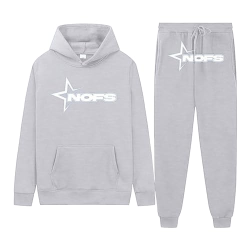 LKRSEEF Jogginganzug Set, Gym Tracksuit Y2K Hoodie Nofs Streatwear Trainingsanzüge für Herren Damen Baggy Nofstracksuit Z02 Grau M von LKRSEEF