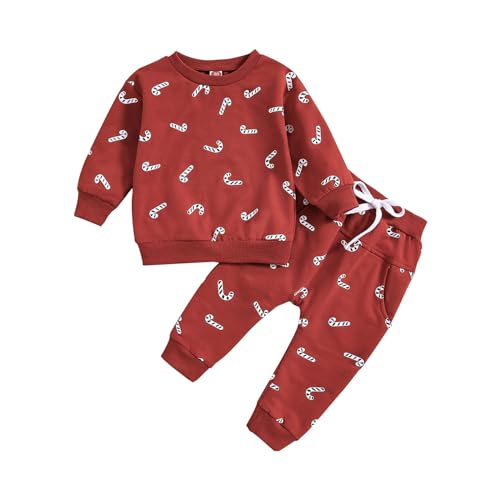 LKRSEEF Kleinkind Baby Jungen Mädchen Weihnachten Fleece Bekleidungsset Langarm Rentier Weihnachtsmann Gedruckt Sweatshirt Pullover Hose Plüsch Weiche Trainingsanzüge 2pcs von LKRSEEF