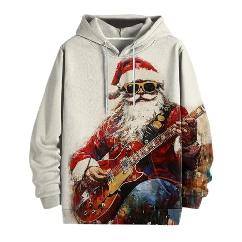 LKRSEEF Lustiges Herren Kapuzenpullover mit Weihnachtsmann 3D Digitaldruck, Weihnachten Geschenk für Männer Beige XL von LKRSEEF