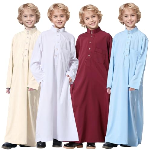 LKRSEEF Muslimisches Gewand für Jungen #01 White 110 Muslim ferace sünnet kiyafetleri Islam scheich kostüm Abaya Kaftan Burka Herren ezan saati Bademantel Ihram Kleidung gebetskleidung für männer von LKRSEEF