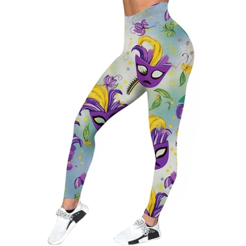 LKRSEEF Scrunch Butt Leggings Damen, Bunt Bedruckte Modische High Waist Booty Lifting Po Push Up Gym Sporthose Seamless Yogahose 04 Gelb S von LKRSEEF