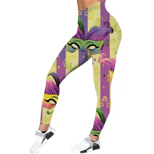 LKRSEEF Scrunch Butt Leggings Damen, Bunt Bedruckte Modische High Waist Booty Lifting Po Push Up Gym Sporthose Seamless Yogahose 06 Gelb L von LKRSEEF