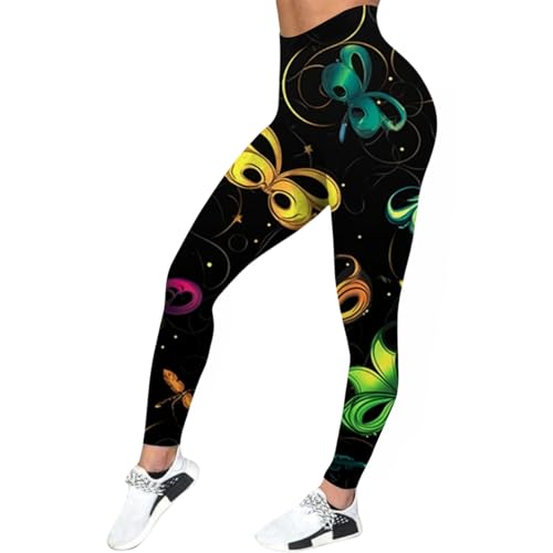 LKRSEEF Scrunch Butt Leggings Damen, Bunt Bedruckte Modische High Waist Booty Lifting Po Push Up Gym Sporthose Seamless Yogahose 06 Schwarz XL von LKRSEEF